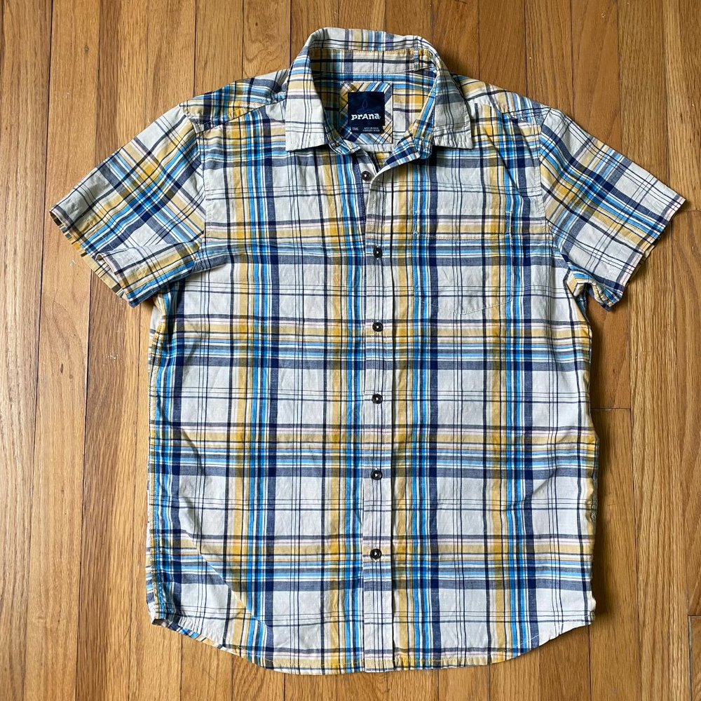 Prana Men’s Plaid Short Sleeve Button Down Shirt Small